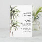 Palmen Bäume Watercolor Tropical Beach Hochzeit Einladung (Stehend Vorderseite)