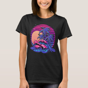 Palmen Bäume Wellen Ocean Vaporwave Sunset Tropica T-Shirt