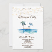 Palmen, Beach House, String Lights Retirement Part Einladung (Vorderseite)