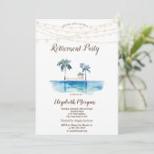 Palmen, Beach House, String Lights Retirement Part Einladung (Stehend Vorderseite)