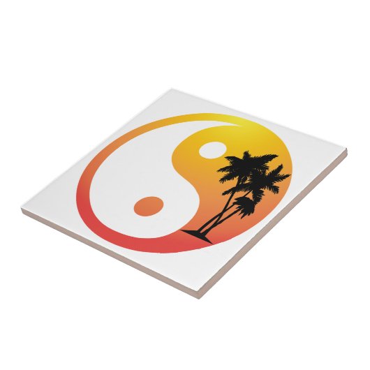 Palmen bei Sunset Yin Yang Tile Fliese (Seite)