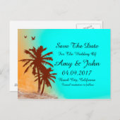 Palmen blauen Ozean Hochzeit speichern Sie das Dat Ankündigungspostkarte (Vorne/Hinten)