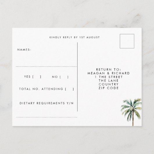 Palmen Boho Beach Hochzeit uAwg Postkarte (Rückseite)
