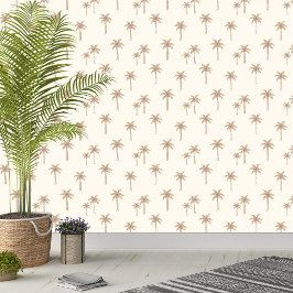 Palmen Boho Coastal Farmhouse Beige und Tan Tapete