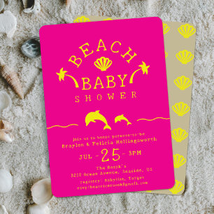 Palmen & Delphine Pink & Yellow Beach Baby Dusche Einladung