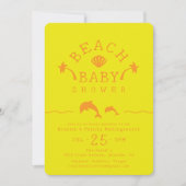 Palmen & Delphine Yellow & Orange Beach Baby Dusch Einladung (Vorderseite)