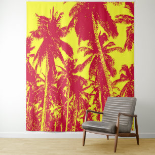 Palmen Design roter und gelber posterisierter Effe Wandteppich