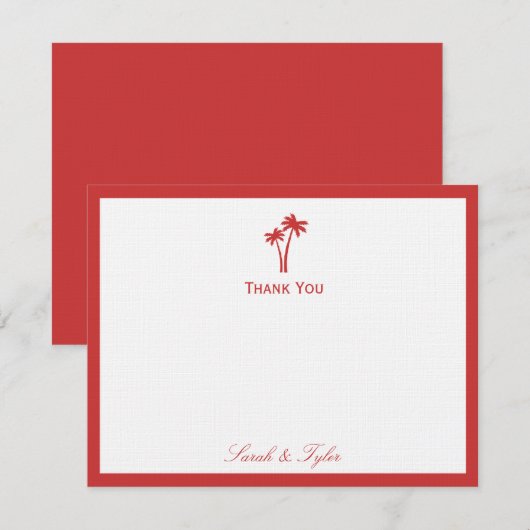Palmen flach Danke Karte - Rot (Vorne/Hinten)