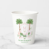 Palmen Flamingo Monogramm Wappen Junggesellinnenab Pappbecher (Rückseite)