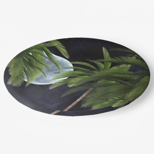 Palmen gegen den Mond Pappteller (Schrägansicht)