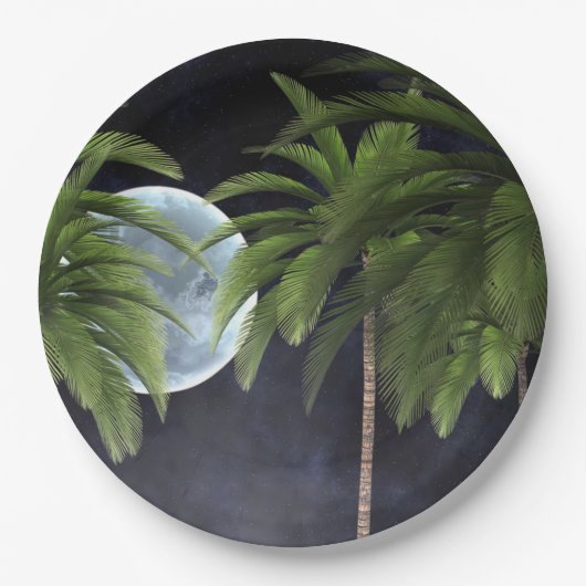 Palmen gegen den Mond Pappteller (Vorderseite)