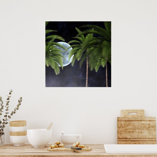 Palmen gegen den Mond Poster (Küche)