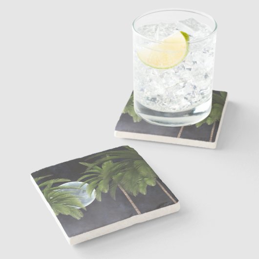 Palmen gegen den Mond Steinuntersetzer (Seitenansicht)