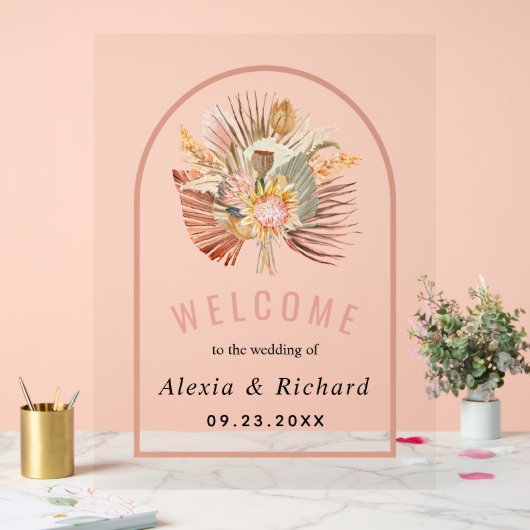 Palmen getrocknet, Pampasgras Terrakotta Rosa Hoch Acrylschild (Hochzeit)