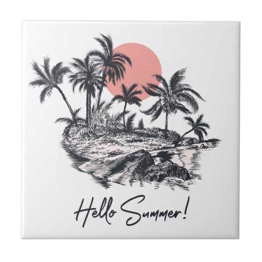 Palmen Hallo Sommer  Fliese (Vorderseite)