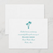 Palmen Hochzeitskarte - Weiß/Aqua Begleitkarte (Vorne/Hinten)