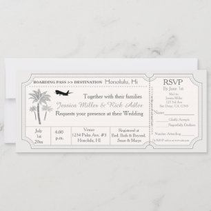 Palmen-Hochzeitsreiseziel-Ticket-Einladung RSVP Einladung