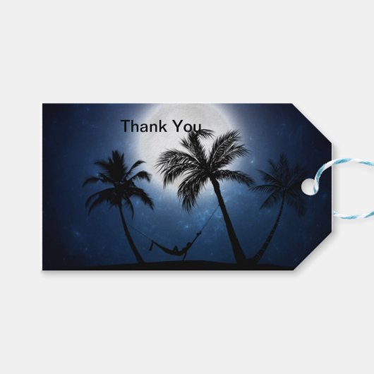 Palmen im Mondschein Geschenkanhänger (Vorderseite (Horizontal))