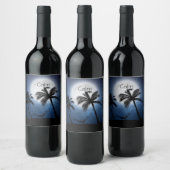 Palmen im Mondschein Weinetikett (Flaschen)