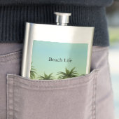 Palmen in einer Reihe, Strandleben Flachmann (Beispiel)