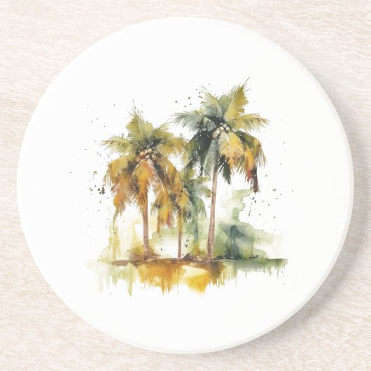 Palmen in grünen und gelben Aquarelltropen Getränkeuntersetzer (Vorne)