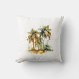 Palmen in grünen und gelben Aquarelltropen Kissen