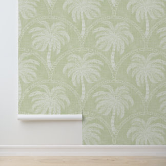 Palmen in Pastellgrün Bogen-Motiven Texturiert Tapete