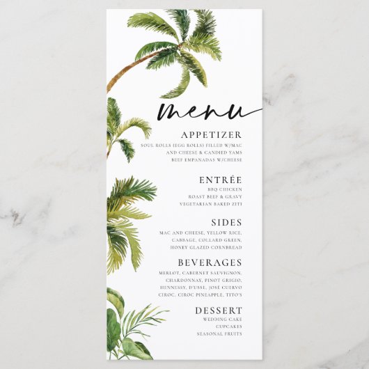 Palmen-Menü Menükarte (Vorderseite)