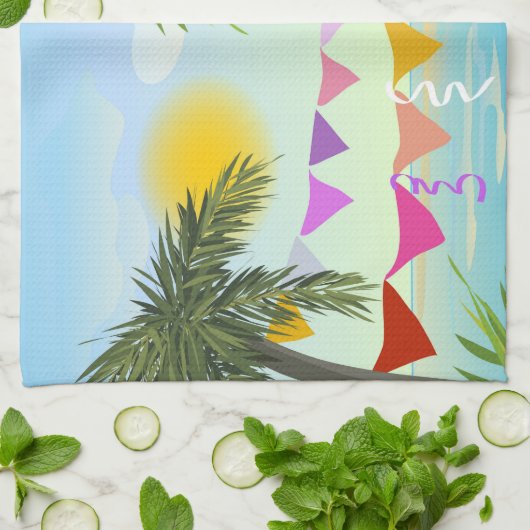 Palmen mit Bejagung und Sonnenhandtuch Küchentuch (Gefaltet)