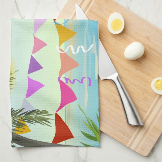 Palmen mit Bejagung und Sonnenhandtuch Küchentuch (Viertel Falte)