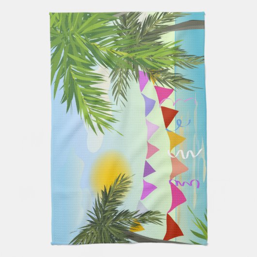 Palmen mit Bejagung und Sonnenhandtuch Küchentuch (Vertikal)