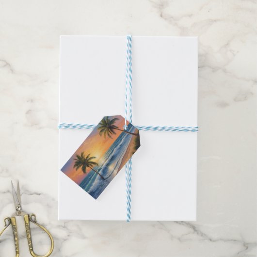 Palmen mit Blick aufs Meer Geschenkanhänger (Mit Garn)