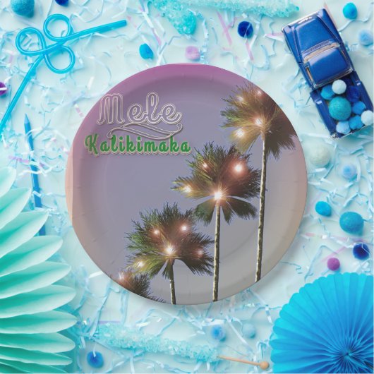 Palmen mit Lichtern Mele Kalikimaka Pappteller (Party)