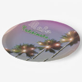 Palmen mit Lichtern Mele Kalikimaka Pappteller (Schrägansicht)