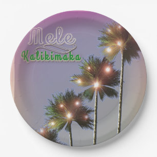 Palmen mit Lichtern Mele Kalikimaka Pappteller