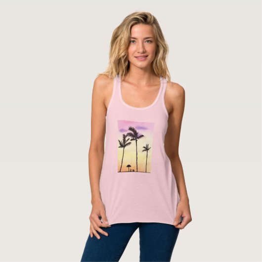 Palmen mit schöner Sonnenaufgang-Aquarell-Kunst Tank Top (Vorderseite Vollansicht)
