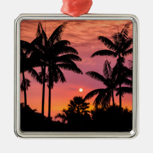 Palmen mit Silhouette, Hawaii Silbernes Ornament