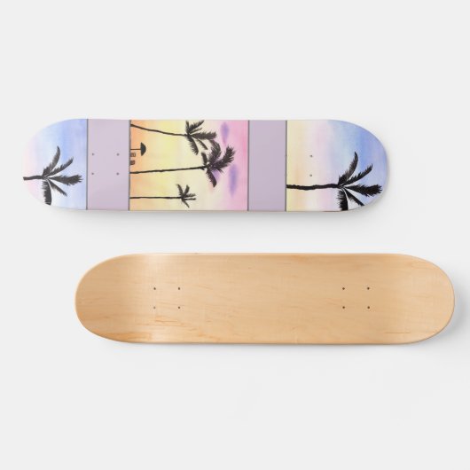 Palmen mit Sonnenaufgängen im Pastell Skateboard (Horizontal)