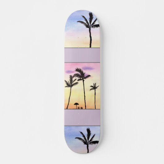 Palmen mit Sonnenaufgängen im Pastell Skateboard (Vorne)