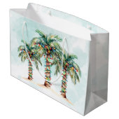 Palmen mit String Lights Beach Weihnachten Große Geschenktüte (Rückseite Schrägansicht)