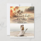 Palmen & Orange Sonnenuntergang Strand Save the Da Einladung (Vorderseite)