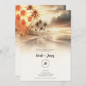 Palmen & Orange Sunset Beach Hochzeit Einladung (Vorne/Hinten)
