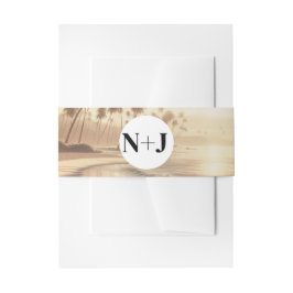 Palmen & Orange Sunset Beach Hochzeit Einladungsbanderole