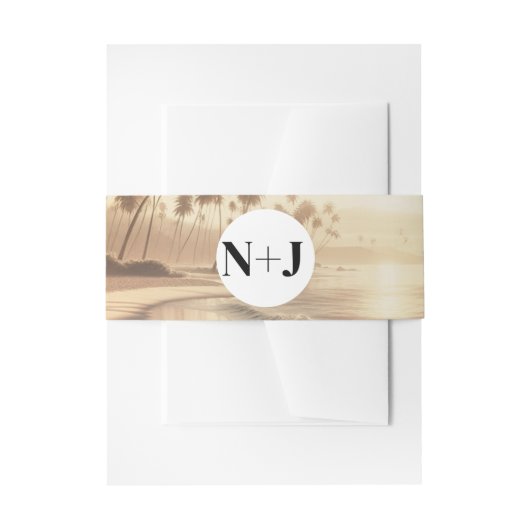 Palmen & Orange Sunset Beach Hochzeit Einladungsbanderole (Vorderseite Beispiel)