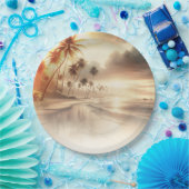 Palmen & Orange Sunset Beach Hochzeit Pappteller (Party)