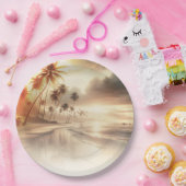 Palmen & Orange Sunset Beach Hochzeit Pappteller (Party)