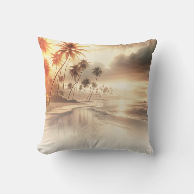 Palmen & Orange Sunset Beach Kissen (Vorderseite)