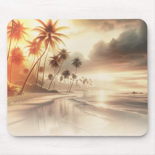 Palmen & Orange Sunset Beach Mousepad (Vorne)