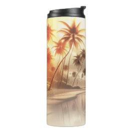 Palmen & Orange Sunset Beach Thermosbecher