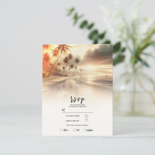 Palmen & Orange Sunset Strand Hochzeit RSVP Einladung